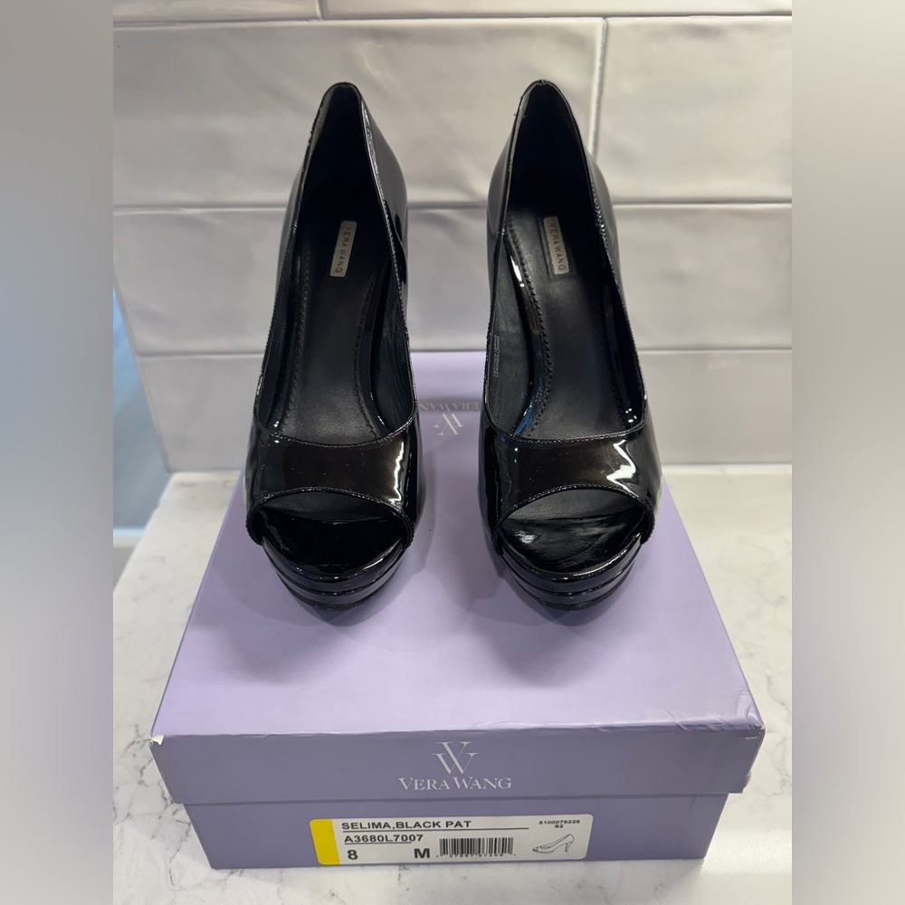 Vera Wang Lavender Black Patent Selima Heels Size 8